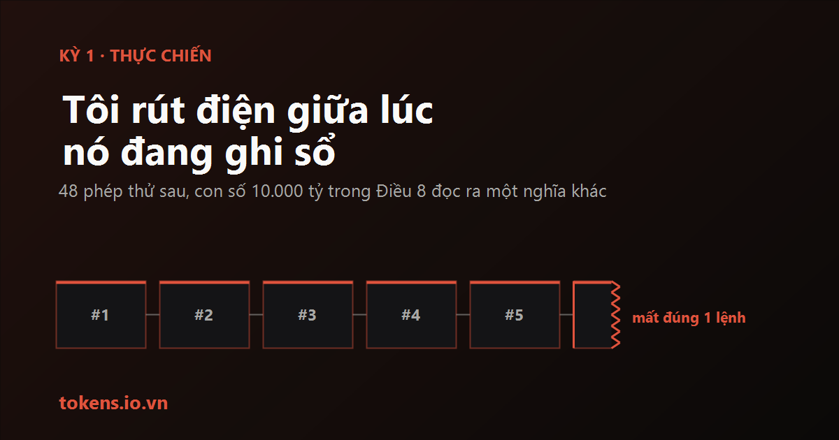 Bìa: Tôi dựng thử lõi sàn rồi rút điện giữa lúc nó đang ghi — 48 phép thử sau, tôi hiểu vì sao luật đòi 10.000 tỷ